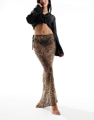 Miss Selfridge Beach Chiffon Maxi Skirt In Leopard Print-multi