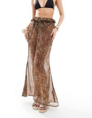 Miss Selfridge Beach Chiffon Maxi Skirt In Brown