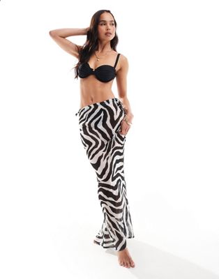 Miss Selfridge Beach Chiffon Maxi Skirt In Zebra Print-multi