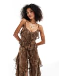 [Miss Selfridge] Miss Selfridge beach chiffon ruffle cami maxi cover up in leopard print-Multi 14 Animal print