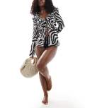 [Miss Selfridge] Miss Selfridge beach chiffon tie front cover up in zebra print-Multi 12 Zebra print