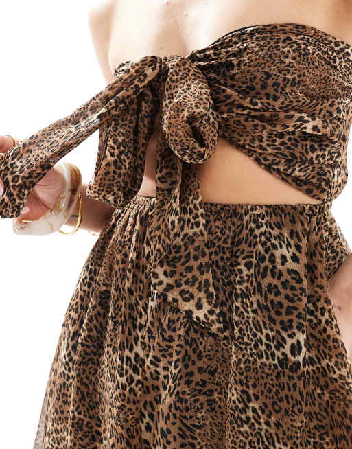 Miss Selfridge beach chiffon tie front romper in leopard print ASOS