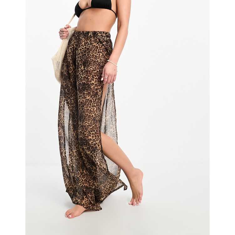 Leopard-print slit palazzo pant