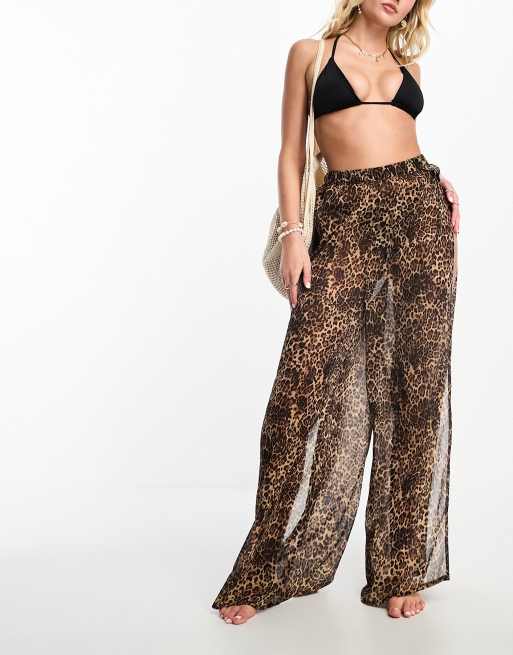 Wednesday's Girl Khaki Animal Print Wide Leg Trousers