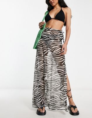 Miss Selfridge Beach Chiffon Zebra Tie Side Maxi Skirt-multi