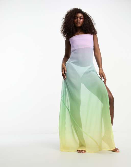 Miss Selfridge beach cross back cowl neck maxi dress in ombre ASOS