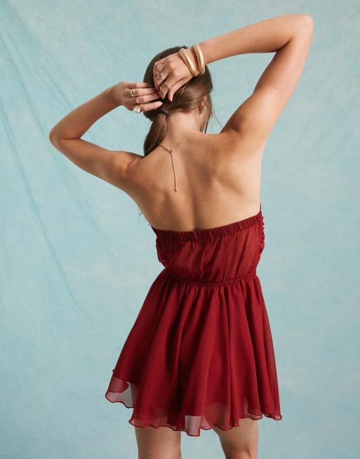 Miss Selfridge beach dobby chiffon tie front playsuit in red