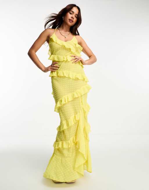 Yellow ruffle hot sale maxi dress