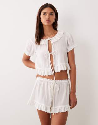 Miss Selfridge beach frill hem detail short co-ord in white