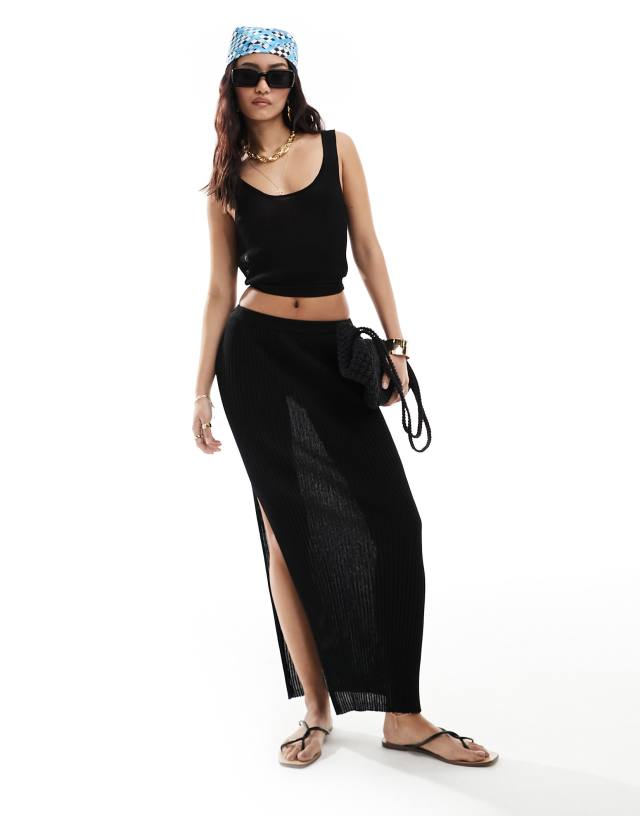 Miss Selfridge - beach knit rib maxi skirt in black