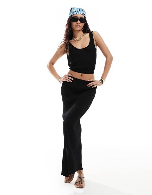 Miss Selfridge Beach knit rib tie back open vest top in black, 2 of 4
