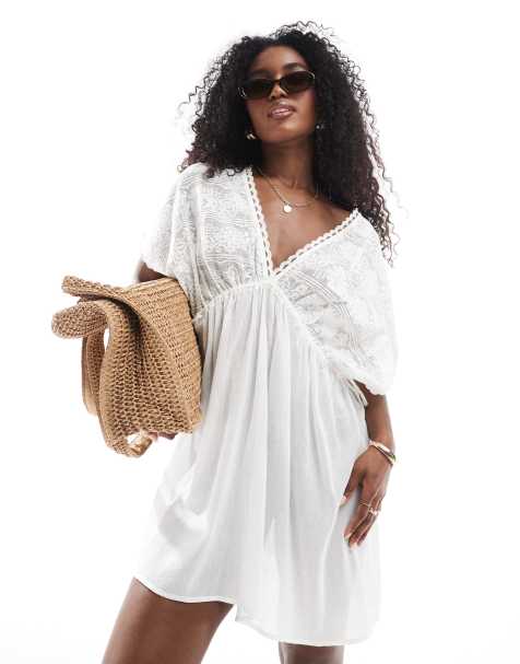 Miss Selfridge beach lace mini dress in cream - view 1