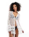 [Miss Selfridge] Miss Selfridge beach lace ruffle tie front coverup in white 12 white