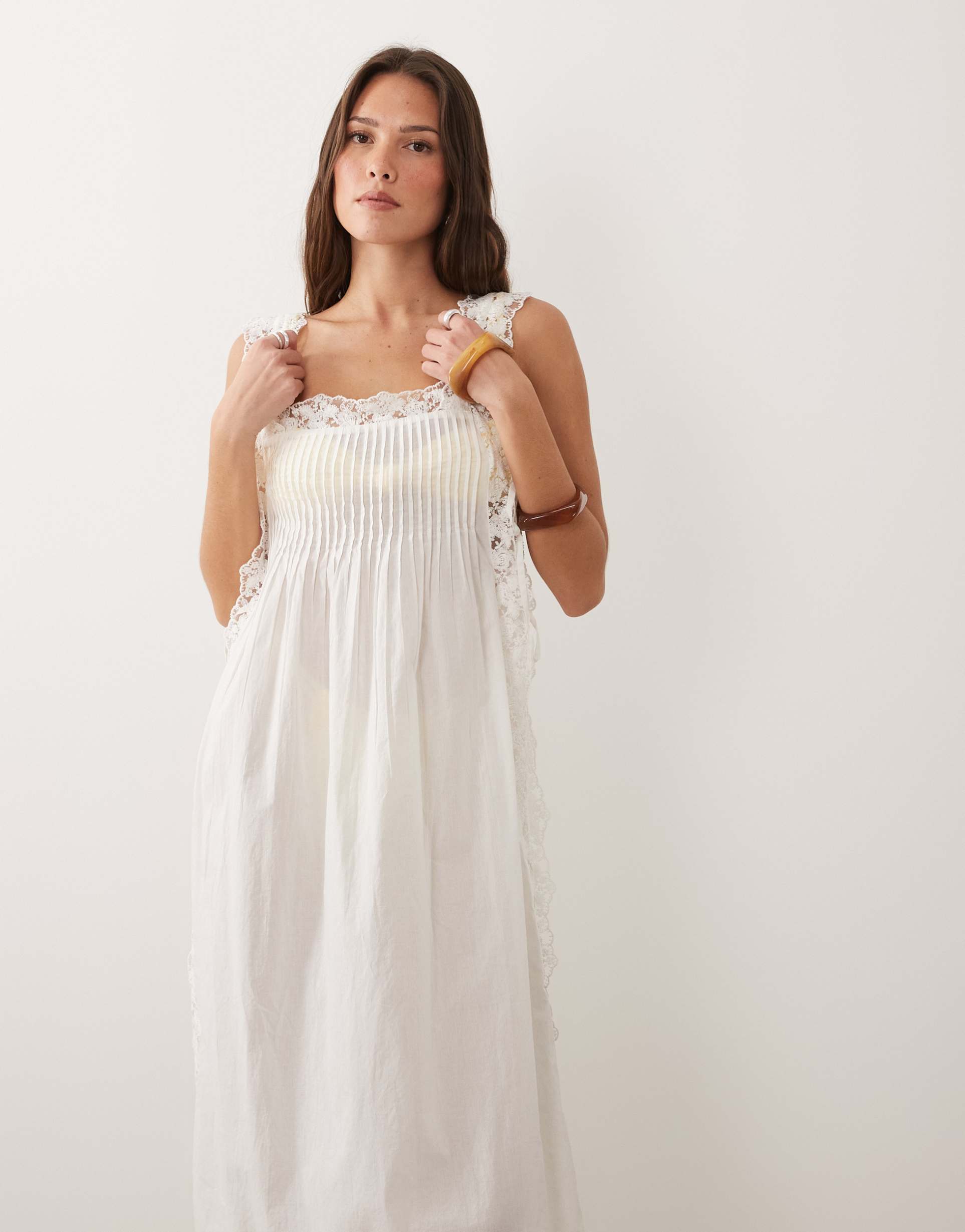 miss selfridge beach lace trim square neck tie side maxi cover up in white