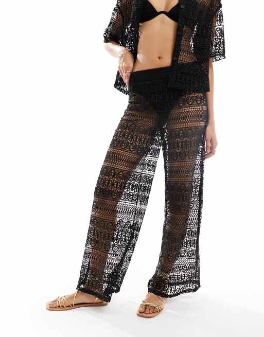 Miss Selfridge beach lace trousers in black ASOS