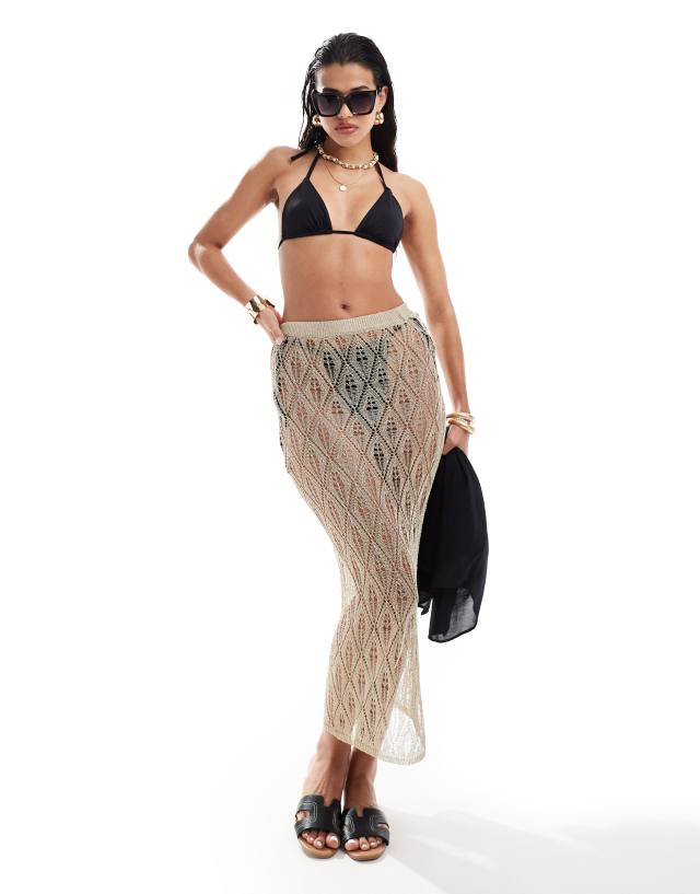 Miss Selfridge - beach metallic crochet maxi skirt in gold