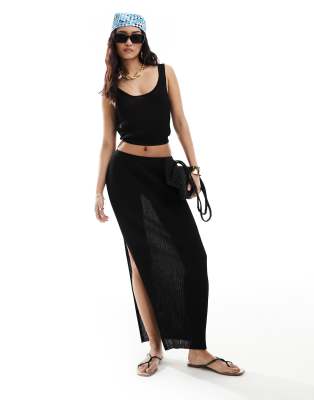 Beach rib knit maxi skirt in black