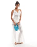 [Miss Selfridge] Miss Selfridge beach ruffle chiffon maxi dress in cream-White S CREAM