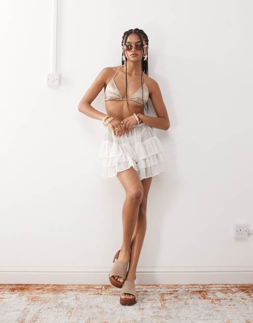 Miss Selfridge beach sheer contrast textured chiffon frill mini