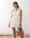 [Miss Selfridge] Miss Selfridge beach sheer embroidered playsuit in cream-Brown XS CREAM