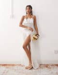 [Miss Selfridge] Miss Selfridge beach sheer shirred maxi dress in cream-White XS CREAM