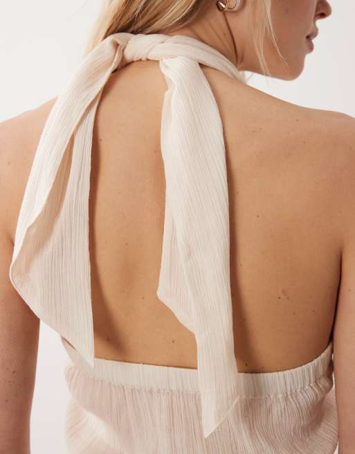Miss Selfridge beach tie-front cheesecloth playsuit in cream, 3 of 4
