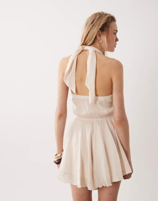 Miss Selfridge beach tie front cheesecloth romper in cream, 4 of 4