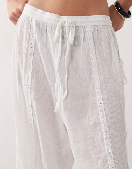 Miss Selfridge beach tie side hareem trouser in cream, 5 of 5