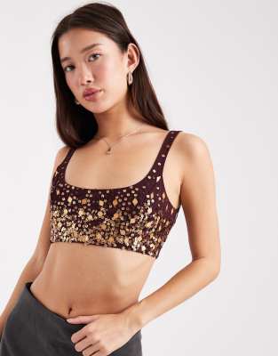 Miss Selfridge Beaded Bralet In Purple