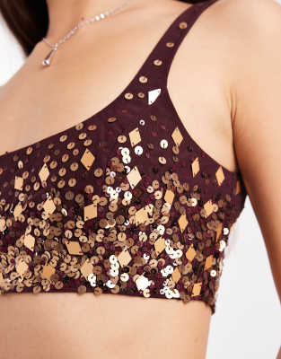 Miss Selfridge Beaded Bralet In Purple