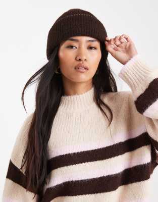 Miss Selfridge Beanie Hat With Cream Blanket-stitch Detailing In Burgundy