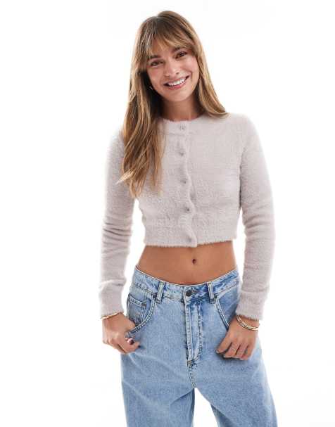 Miss Selfridge – Beige kofta i fransigt garn med krympt design - view 1