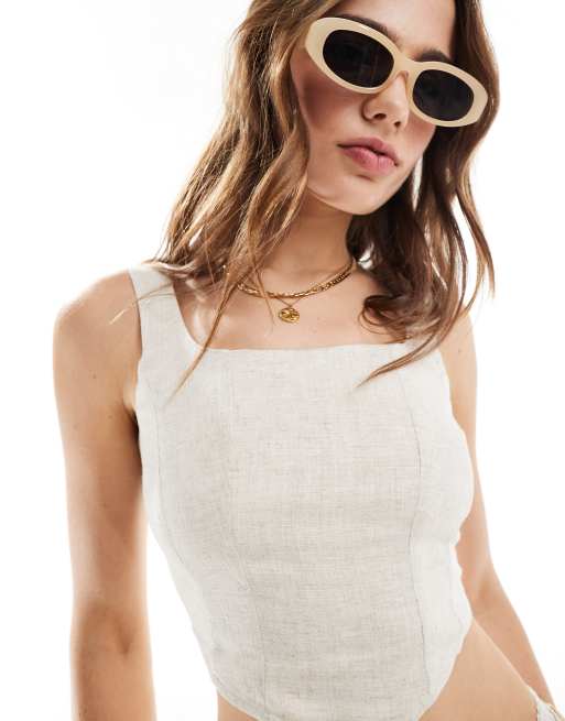Miss Selfridge – Beige korsett-topp i linnemix