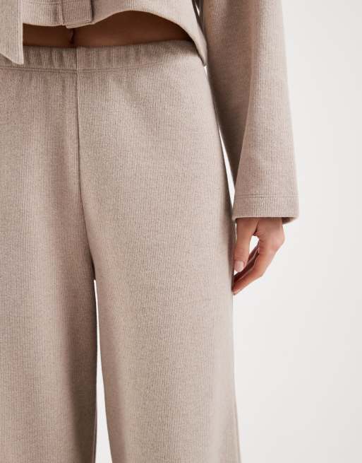 Miss Selfridge – Beige, mjuka, ribbade byxor med vida ben, del av set, 2 av 5