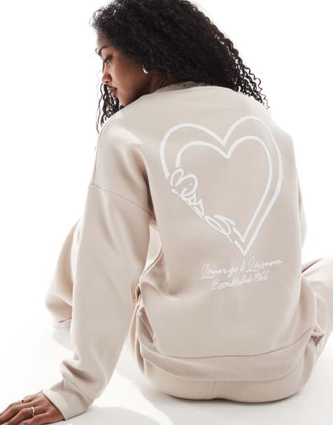 Miss Selfridge - Beige oversized sweatshirt med hævet logoprint - Del af sæt - view 1