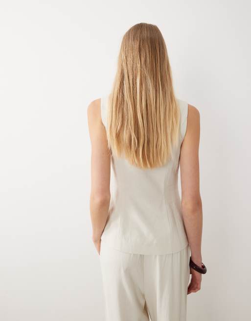 Miss Selfridge - Beige skræddersyet vest i hørlook, 4 af 4