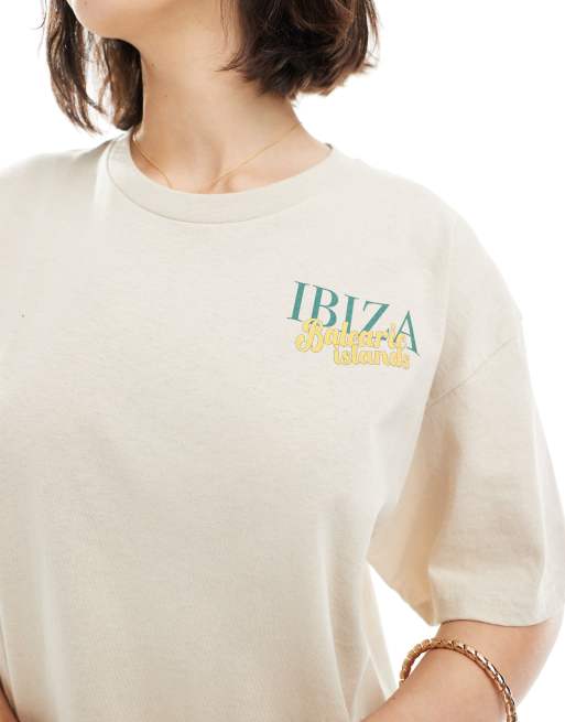 Miss Selfridge – Beige t-shirt med somrigt Ibiza-tryck, 3 av 4