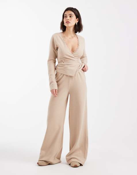 Miss Selfridge – Beige, våffelstrukturerat set med borstad yta - view 1