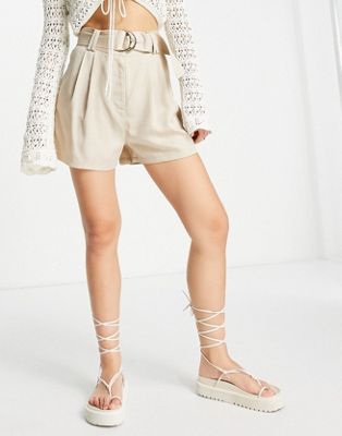 Miss Selfridge belted casual short in stone