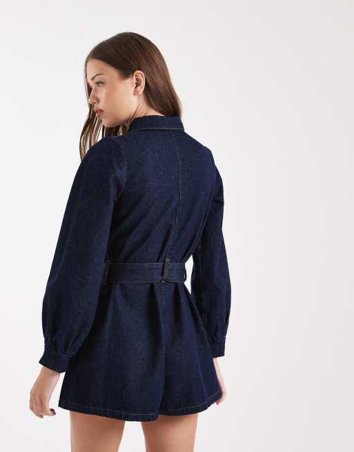 Miss Selfridge belted denim romper in indigo wash