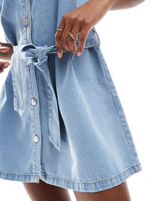 Miss Selfridge belted mini dress in mid wash, 3 of 4