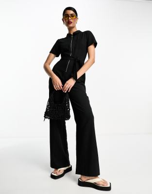 Miss Selfridge Belted Soft Utility Jumpsuit In Black