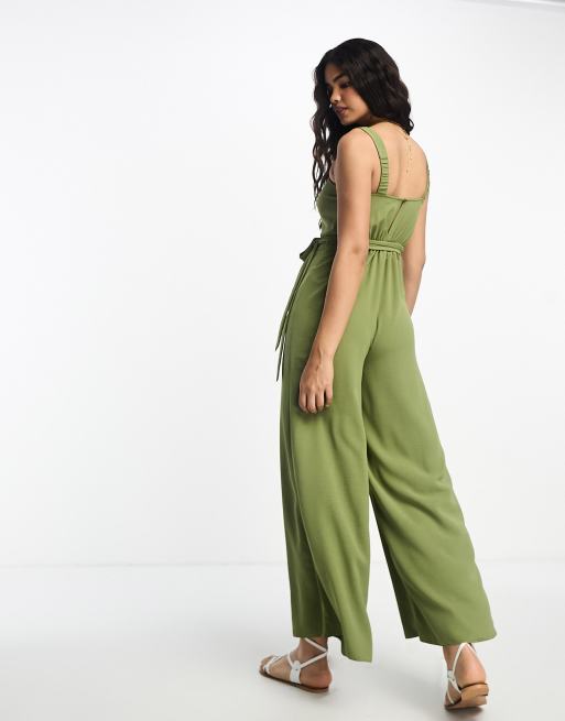 Khaki wide cheap leg jumpsuit