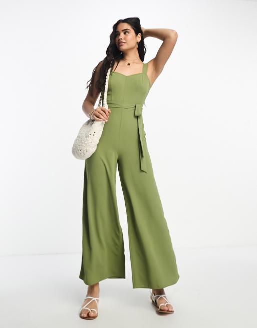 Khaki wide store leg jumpsuit