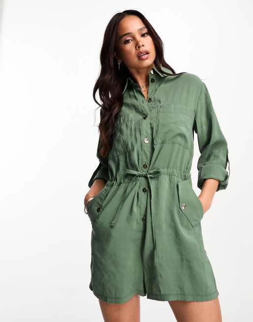 Miss Selfridge belted utility playsuit in sage