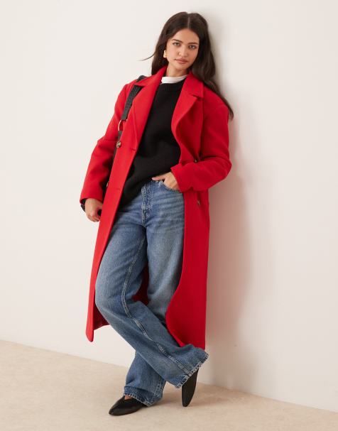 Miss Selfridge belted wrap formal coat in bright red - view 1