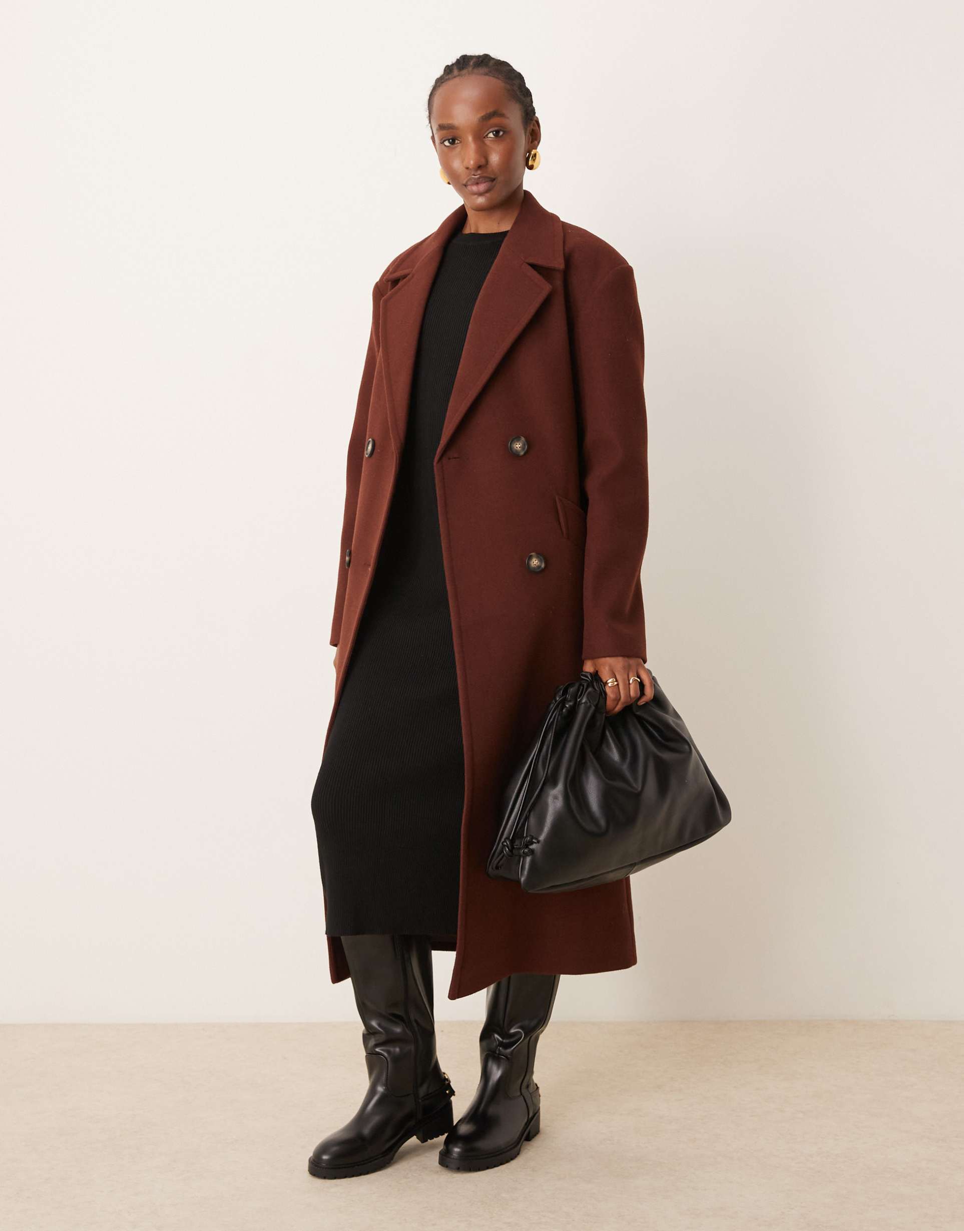 miss selfridge belted wrap formal coat in chocolate