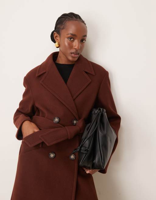 Miss Selfridge belted wrap formal coat in chocolate ASOS