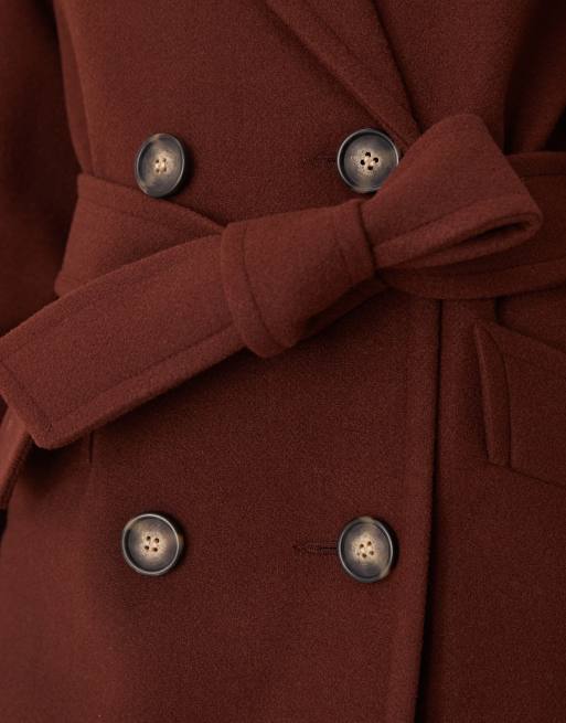 Miss Selfridge belted wrap formal coat in chocolate
