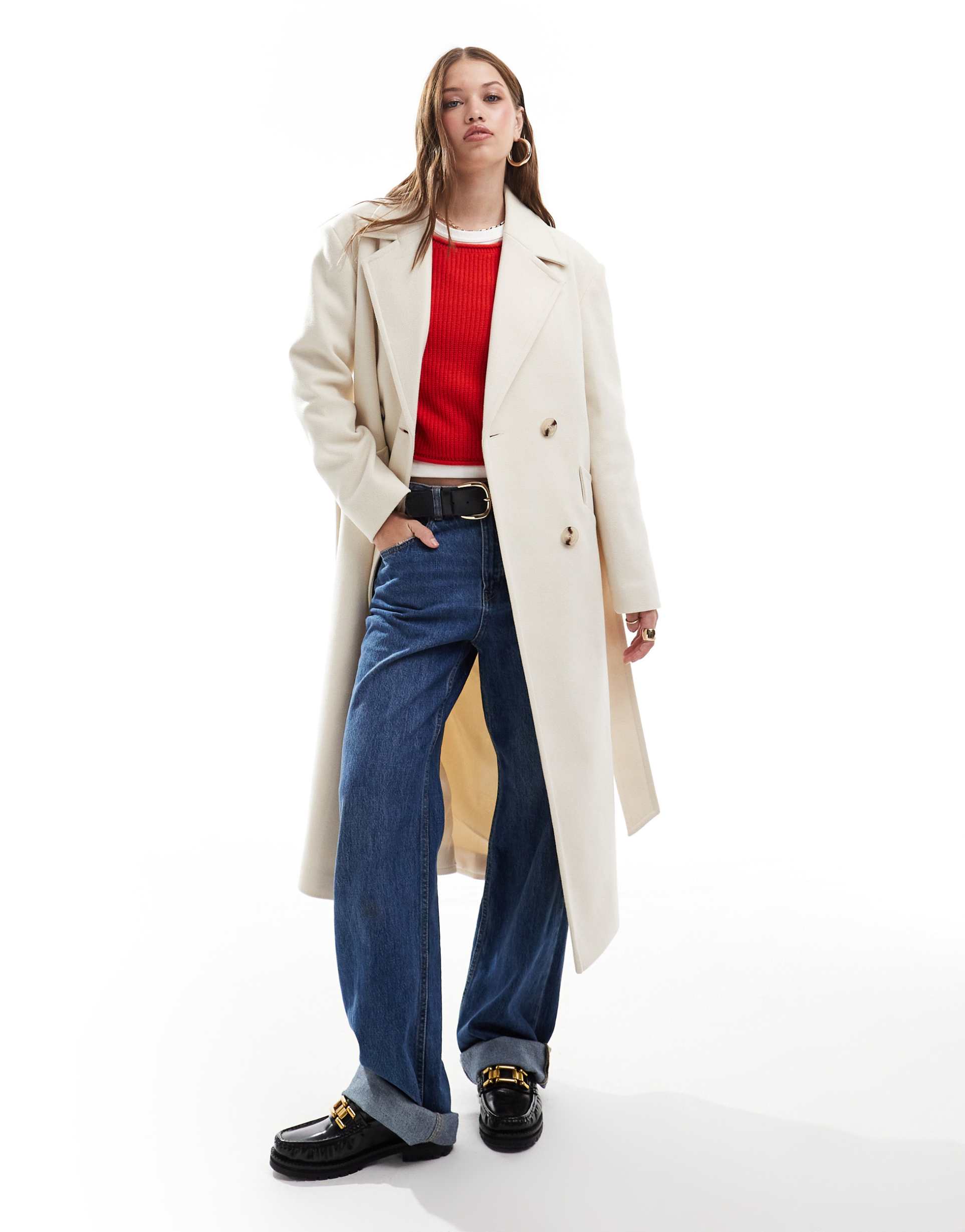 miss selfridge belted wrap formal coat in cream